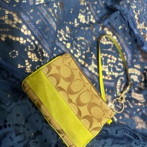 Coach Signature Brown and Lime Wristlet
